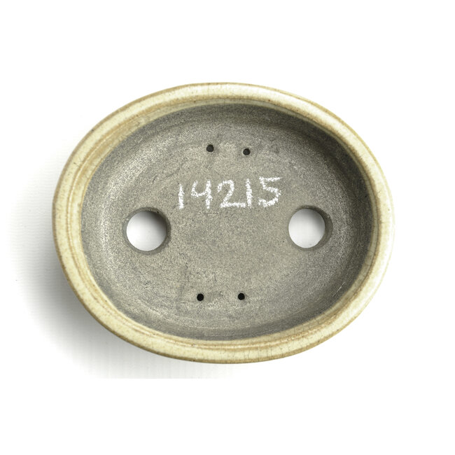 Pot à bonsaï ovale beige par Terahata Satomi Mazan - 140 x 115 x 38 mm