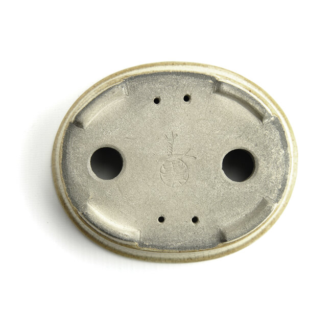 Pot à bonsaï ovale beige par Terahata Satomi Mazan - 140 x 115 x 38 mm