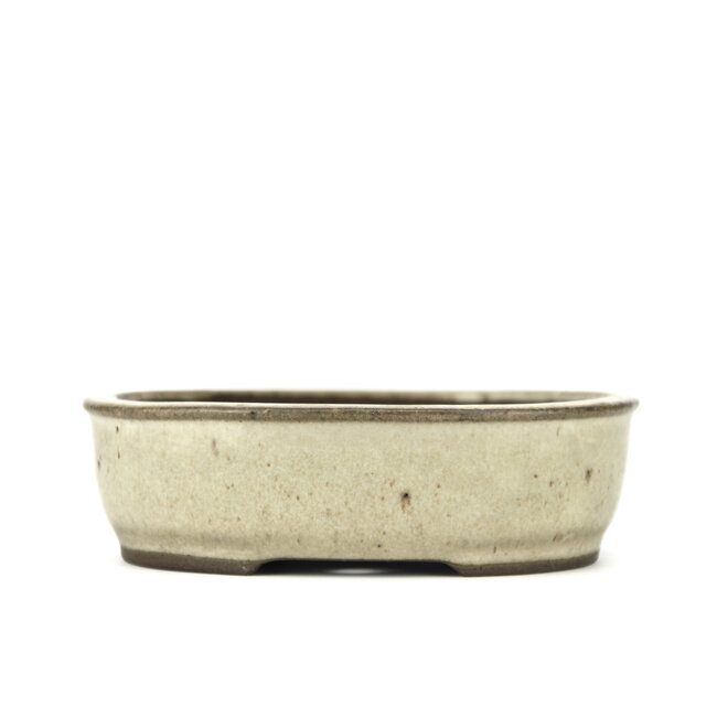 Oval beige bonsai pot by Yamaaki - 125 x 105 x 38 mm