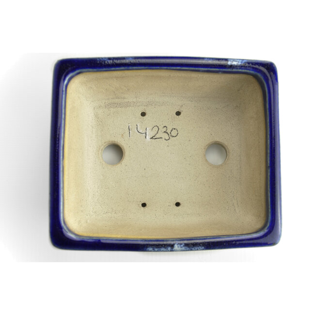 Rectangular blue bonsai pot by Terahata Satomi Mazan - 165 x 140 x 65 mm