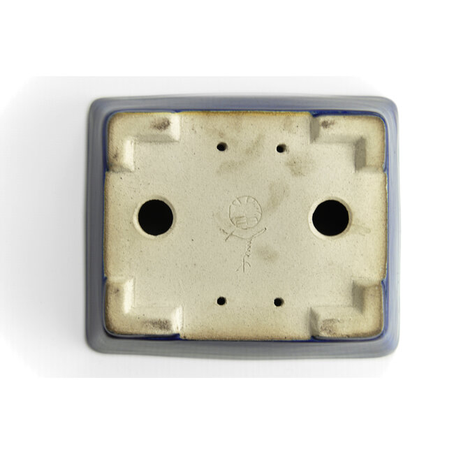 Pot à bonsaï rectangulaire bleu par Terahata Satomi Mazan - 165 x 140 x 65 mm