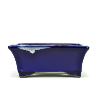  Satomi Mazan, Mazan Terahata 158 mm rectangular blue bonsai pot by Terahata Satomi Mazan, Tokoname, Japan