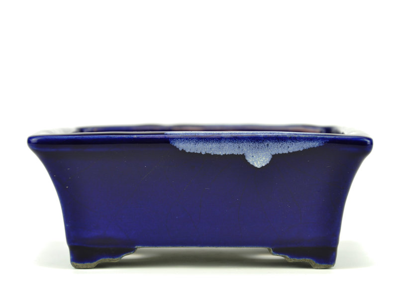 Rechteckiger blauer Bonsai-Topf von Terahata Satomi Mazan - 158 x 136 x 65 mm