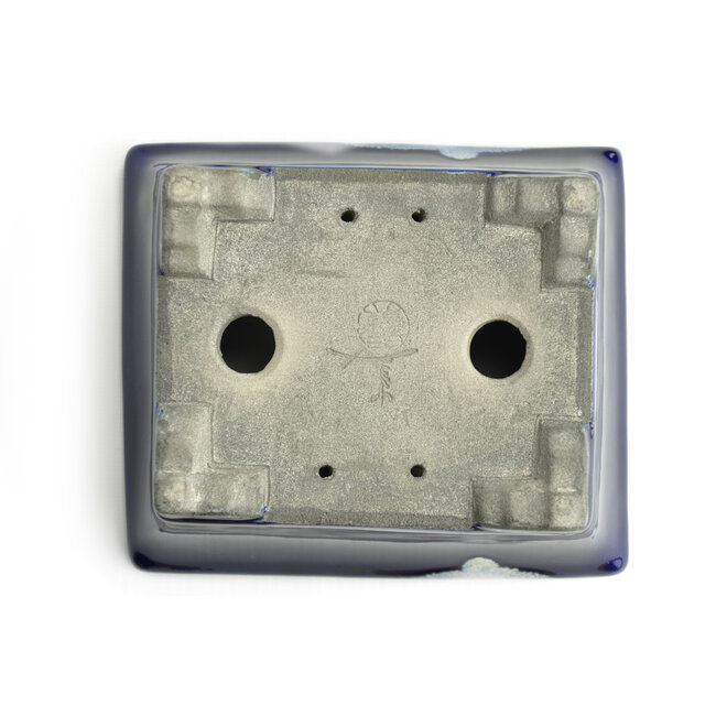 Pot à bonsaï rectangulaire bleu par Terahata Satomi Mazan - 158 x 136 x 65 mm
