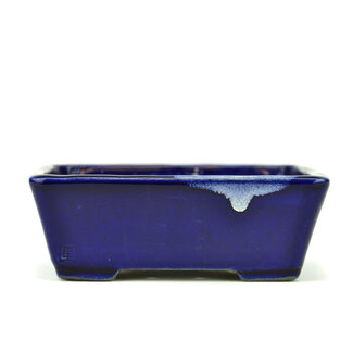 Satomi Mazan, Mazan Terahata 157 mm rectangular blue bonsai pot by Terahata Satomi Mazan, Tokoname, Japan