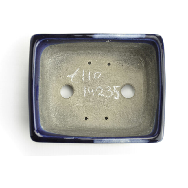 Pot à bonsaï rectangulaire bleu par Terahata Satomi Mazan - 157 x 128 x 55 mm