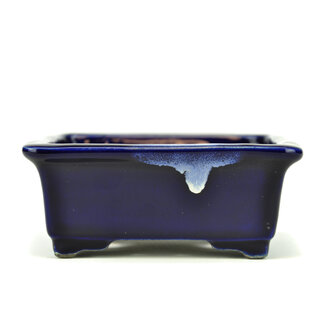  Satomi Mazan, Mazan Terahata 145 mm rectangular blue bonsai pot by Terahata Satomi Mazan, Tokoname, Japan