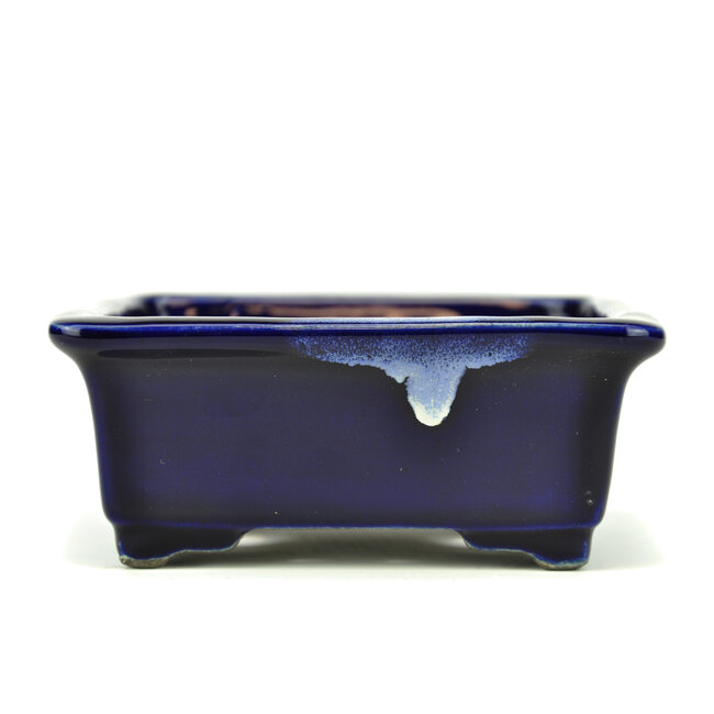 Pot à bonsaï rectangulaire bleu par Terahata Satomi Mazan - 145 x 135 x 60 mm