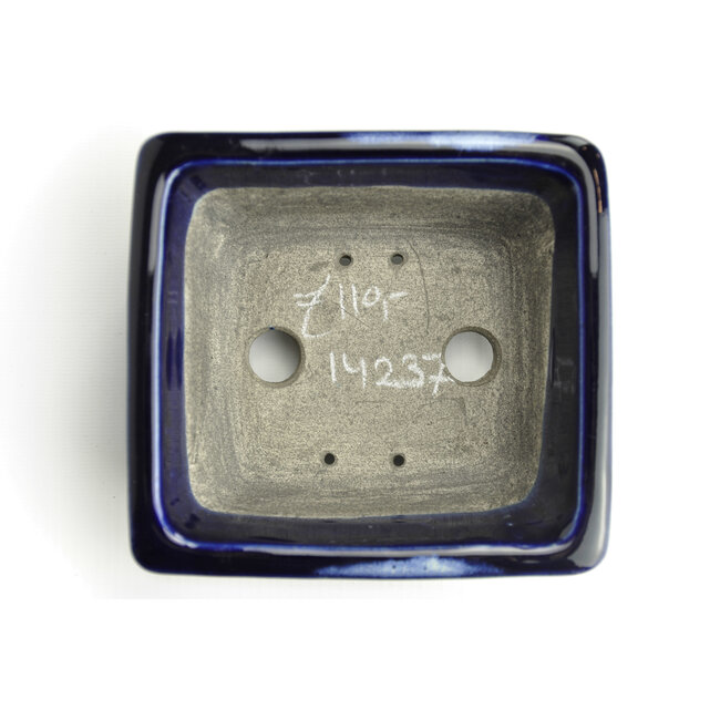 Pot à bonsaï rectangulaire bleu par Terahata Satomi Mazan - 145 x 135 x 60 mm