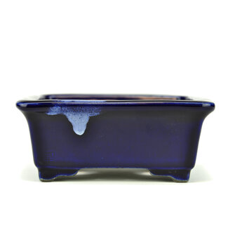  Satomi Mazan, Mazan Terahata 145 mm rectangular blue bonsai pot by Terahata Satomi Mazan, Tokoname, Japan