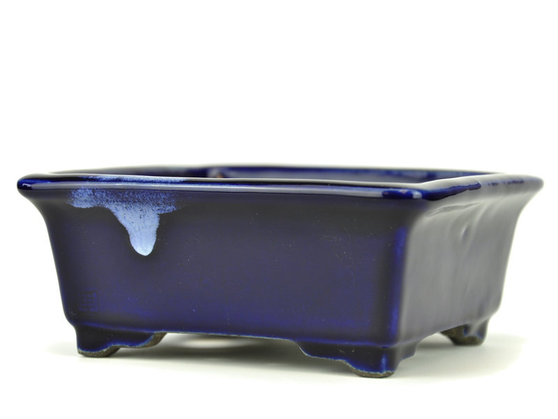 Rechteckiger blauer Bonsai-Topf von Terahata Satomi Mazan - 145 x 135 x 60 mm