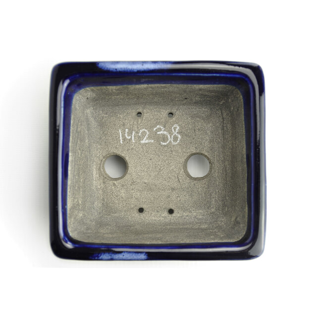 Pot à bonsaï rectangulaire bleu par Terahata Satomi Mazan - 145 x 135 x 60 mm