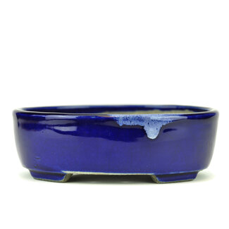 Satomi Mazan, Mazan Terahata 160 mm oval blue bonsai pot by Terahata Satomi Mazan, Tokoname, Japan