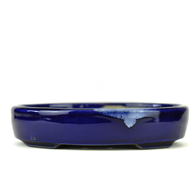 Oval blue bonsai pot by Terahata Satomi Mazan - 155 x 128 x 34 mm