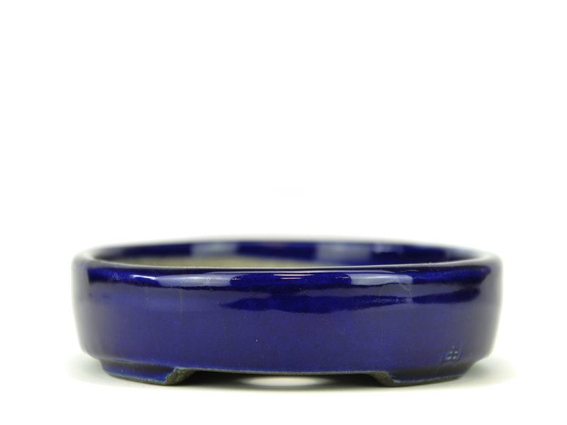 Satomi Mazan, Mazan Terahata Ovaler blauer Bonsai-Topf von Terahata Satomi Mazan - 155 x 128 x 34 mm