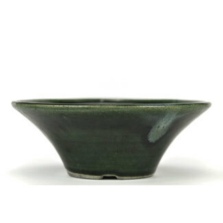  Satomi Mazan, Mazan Terahata 185 mm ronde groene bonsaipot van Terahata Satomi Mazan, Tokoname, Japan