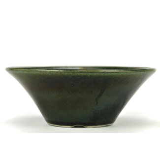  Satomi Mazan, Mazan Terahata Vaso bonsai rotondo 195 mm verde di Terahata Satomi Mazan, Tokoname, Giappone