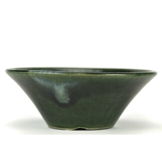  Satomi Mazan, Mazan Terahata Vaso bonsai rotondo 195 mm verde di Terahata Satomi Mazan, Tokoname, Giappone