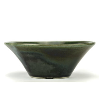  Satomi Mazan, Mazan Terahata 195 mm round green bonsai pot by Terahata Satomi Mazan, Tokoname, Japan