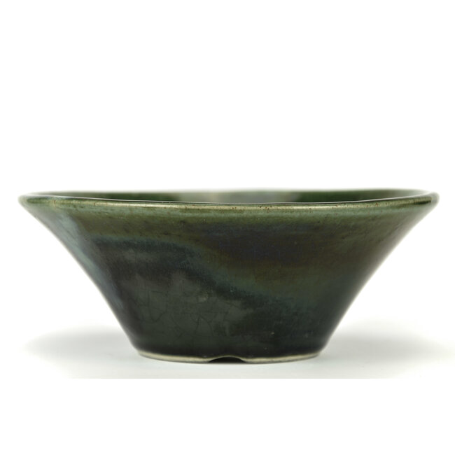 Runder grüner Bonsai-Topf von Terahata Satomi Mazan - 195 x 195 x 75 mm