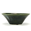 Round green bonsai pot by Terahata Satomi Mazan - 195 x 195 x 75 mm