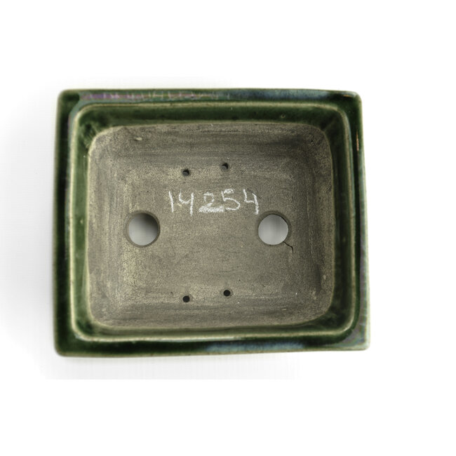 Rectangular green bonsai pot by Terahata Satomi Mazan - 160 x 135 x 63 mm