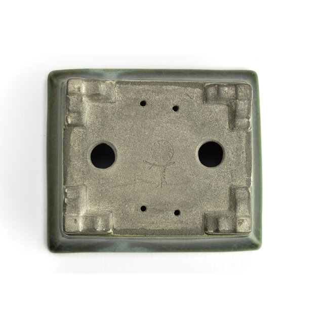 Rechthoekige groene bonsaipot van Terahata Satomi Mazan - 160 x 135 x 63 mm