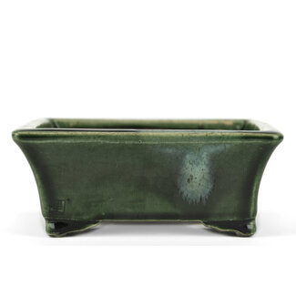  Satomi Mazan, Mazan Terahata 160 mm rectangular green bonsai pot by Terahata Satomi Mazan, Tokoname, Japan