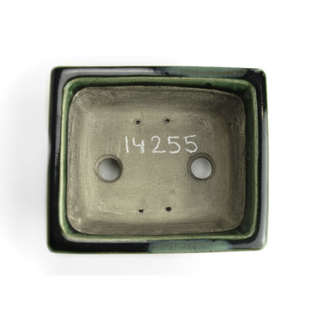 Pot à bonsaï rectangulaire vert par Terahata Satomi Mazan - 160 x 135 x 63 mm