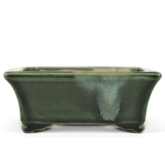 Rechteckiger grüner Bonsai-Topf von Terahata Satomi Mazan - 160 x 135 x 63 mm