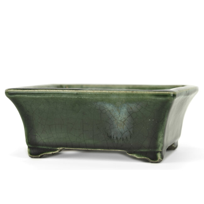 Rechthoekige groene bonsaipot van Terahata Satomi Mazan - 160 x 135 x 63 mm