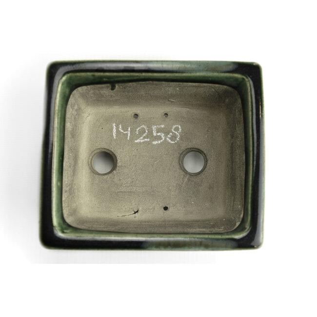 Rectangular green bonsai pot by Terahata Satomi Mazan - 160 x 135 x 63 mm