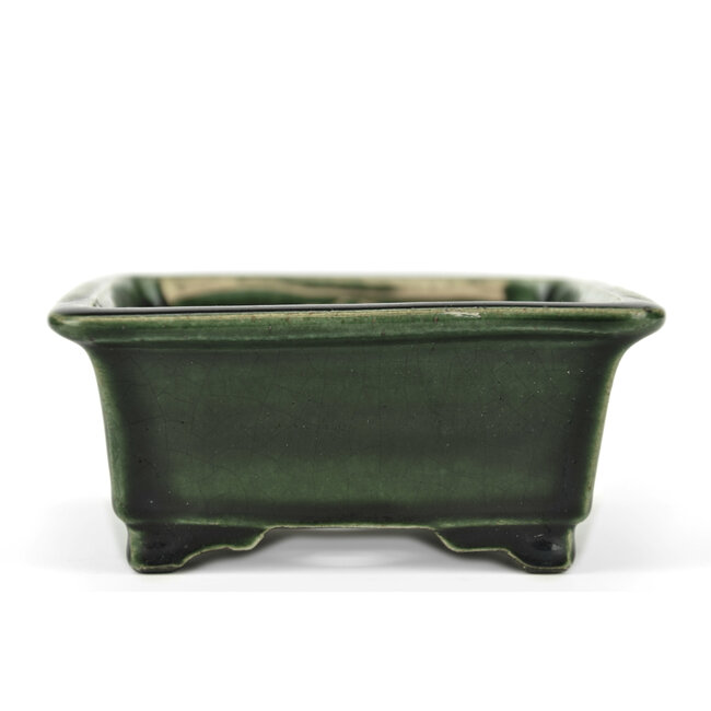 Maceta de bonsai verde rectangular de Terahata Satomi Mazan - 150 x 141 x 63 mm