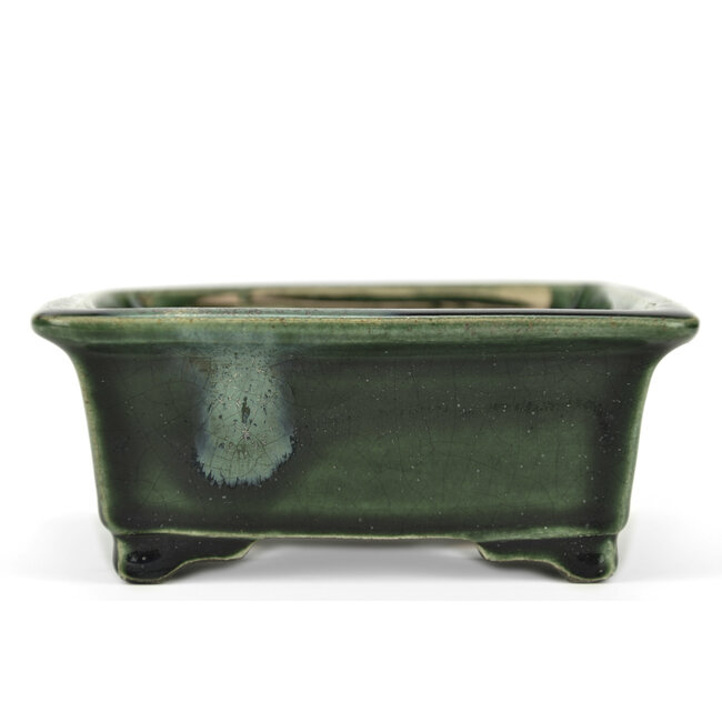 Rechthoekige groene bonsaipot van Terahata Satomi Mazan - 150 x 141 x 63 mm