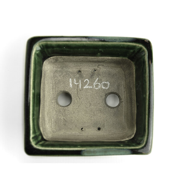Rectangular green bonsai pot by Terahata Satomi Mazan - 150 x 141 x 63 mm