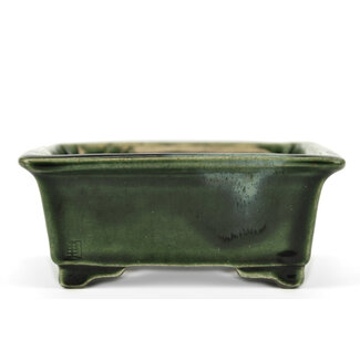  Satomi Mazan, Mazan Terahata 150 mm rectangular green bonsai pot by Terahata Satomi Mazan, Tokoname, Japan