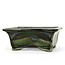 Rectangular green bonsai pot by Terahata Satomi Mazan - 140 x 122 x 58 mm