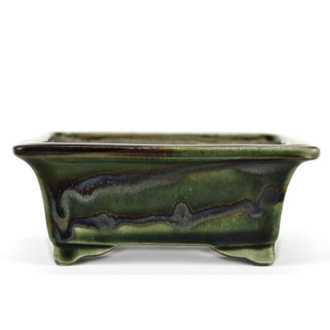 Rechthoekige groene bonsaipot van Terahata Satomi Mazan - 140 x 122 x 58 mm