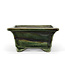 Rectangular green bonsai pot by Terahata Satomi Mazan - 140 x 122 x 58 mm