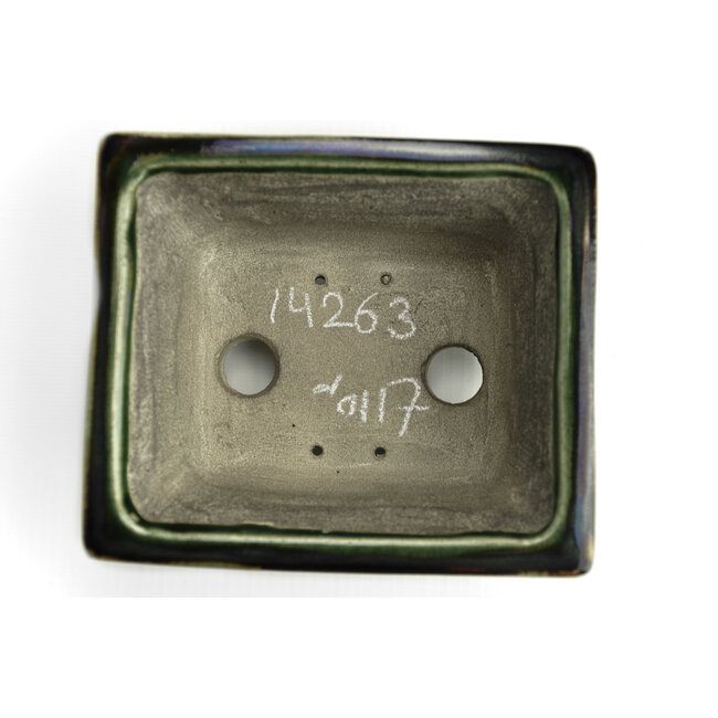 Rectangular green bonsai pot by Terahata Satomi Mazan - 140 x 122 x 58 mm