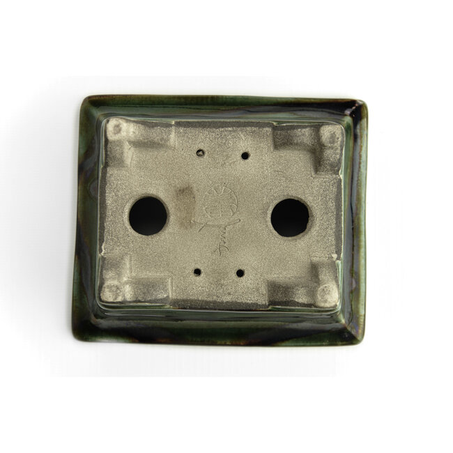 Rectangular green bonsai pot by Terahata Satomi Mazan - 140 x 122 x 58 mm