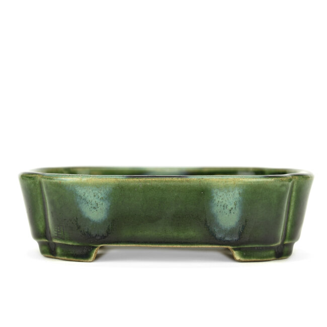 Oval green bonsai pot by Terahata Satomi Mazan - 165 x 125 x 45 mm