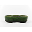 Oval green bonsai pot by Terahata Satomi Mazan - 155 x 130 x 34 mm