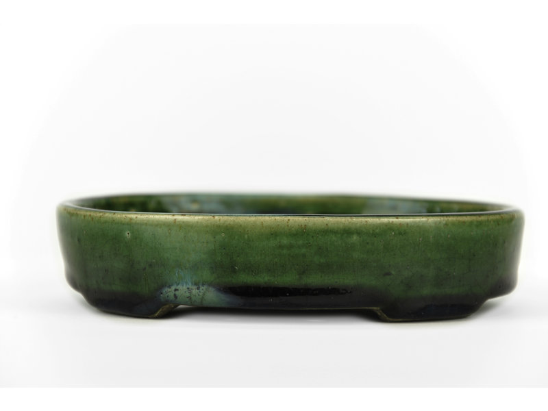 Satomi Mazan, Mazan Terahata Ovaler grüner Bonsai-Topf von Terahata Satomi Mazan - 155 x 130 x 34 mm