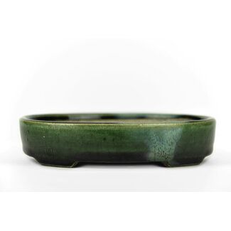  Satomi Mazan, Mazan Terahata 155 mm oval green bonsai pot by Terahata Satomi Mazan, Tokoname, Japan