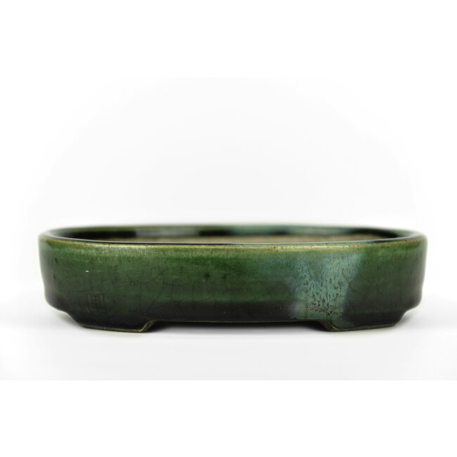 Ovaler grüner Bonsai-Topf von Terahata Satomi Mazan - 155 x 130 x 34 mm