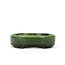 Oval green bonsai pot by Terahata Satomi Mazan - 155 x 130 x 34 mm