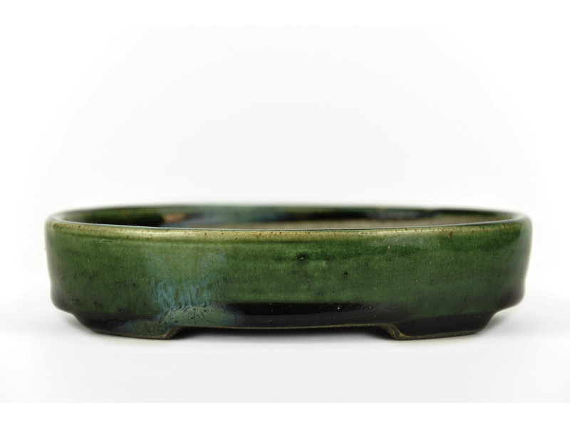Satomi Mazan, Mazan Terahata Ovaler grüner Bonsai-Topf von Terahata Satomi Mazan - 155 x 130 x 34 mm
