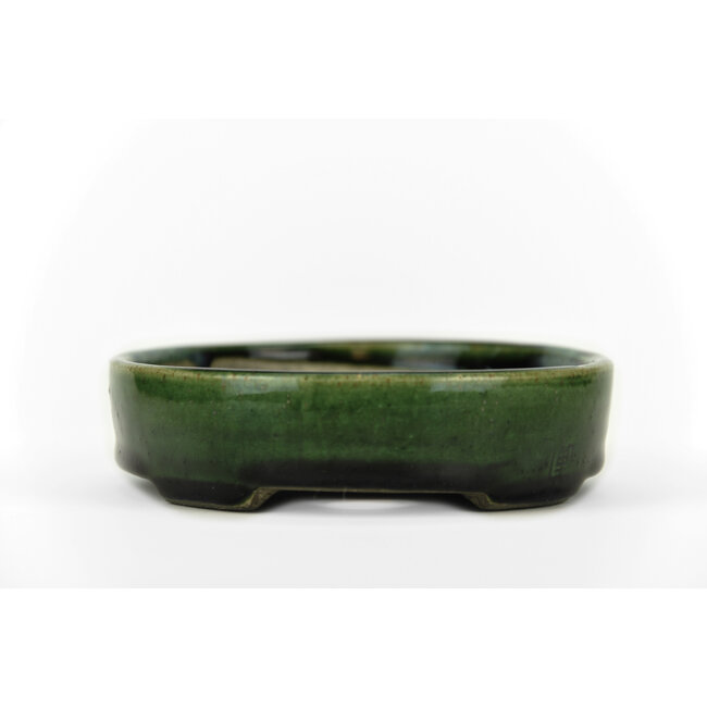 Ovaler grüner Bonsai-Topf von Terahata Satomi Mazan - 155 x 130 x 34 mm