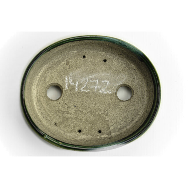 Vaso bonsai ovale verde di Terahata Satomi Mazan - 155 x 130 x 34 mm